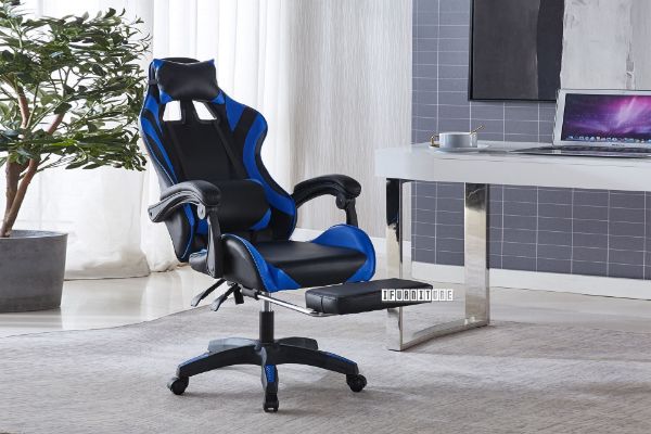 Picture of IRONMAN PLUS 0302F Reclining Gaming Office Chair with Footrest (Blue)