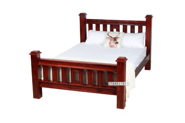 Picture of COTTAGE HILL Solid Pine Bed Frame in Queen Size (Wine Red)