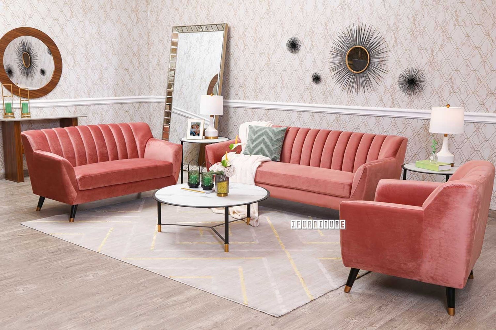 EVA 3+2+1 Sofa Range (Pink Velvet)