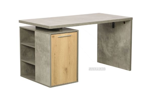 Picture of MORENA 140 1 Door Writing Desk With Shelf *Cement and Natural Oak