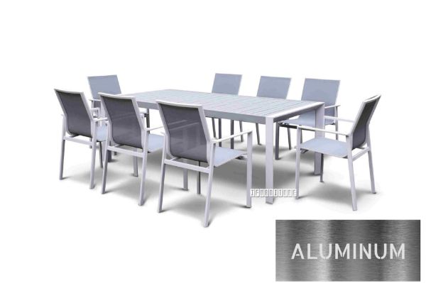 Picture of CARDIFF 220x100 9PC Aluminum Dining Set (White and Grey)