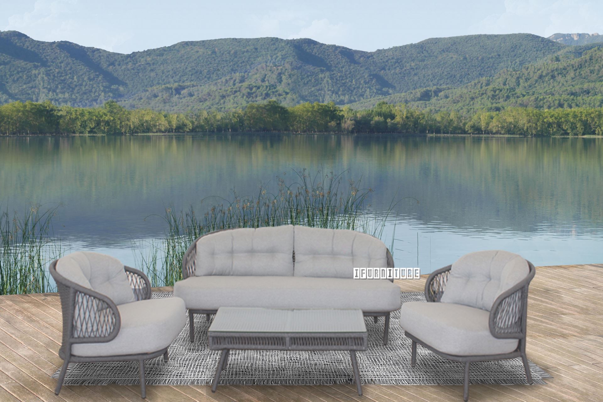 ENNA Woven Patio Sofa Set With Round ALUMINUM Frame *Grey