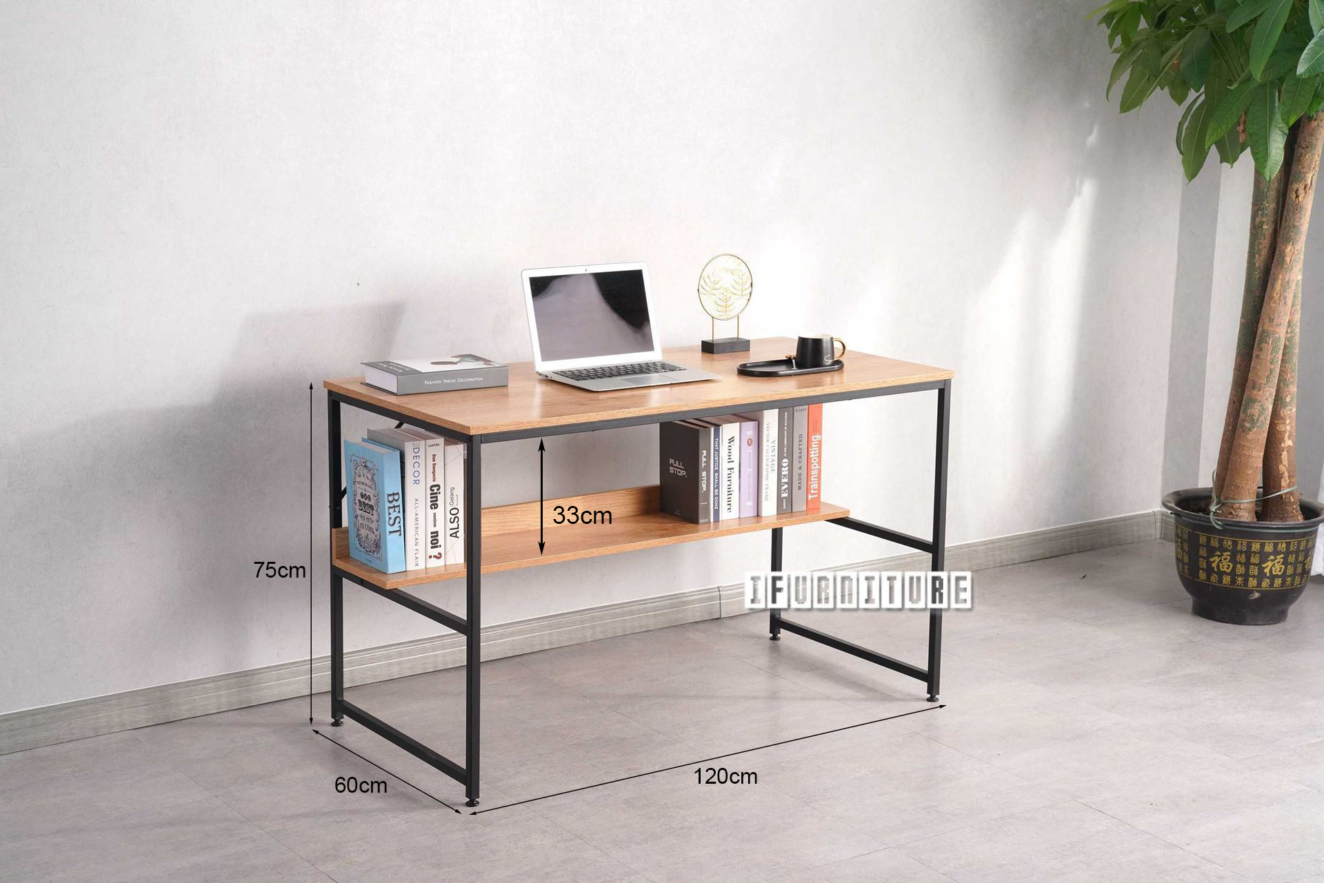 HENMAN 120 Work Desk with Bottom Shelf (Black)