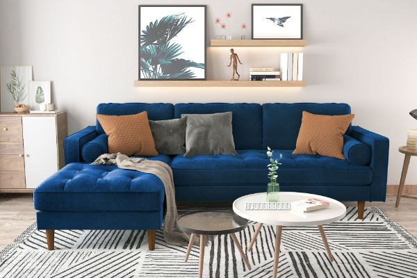 Picture of FAVERSHAM Velvet Fabric Sectional Sofa (Space Blue)