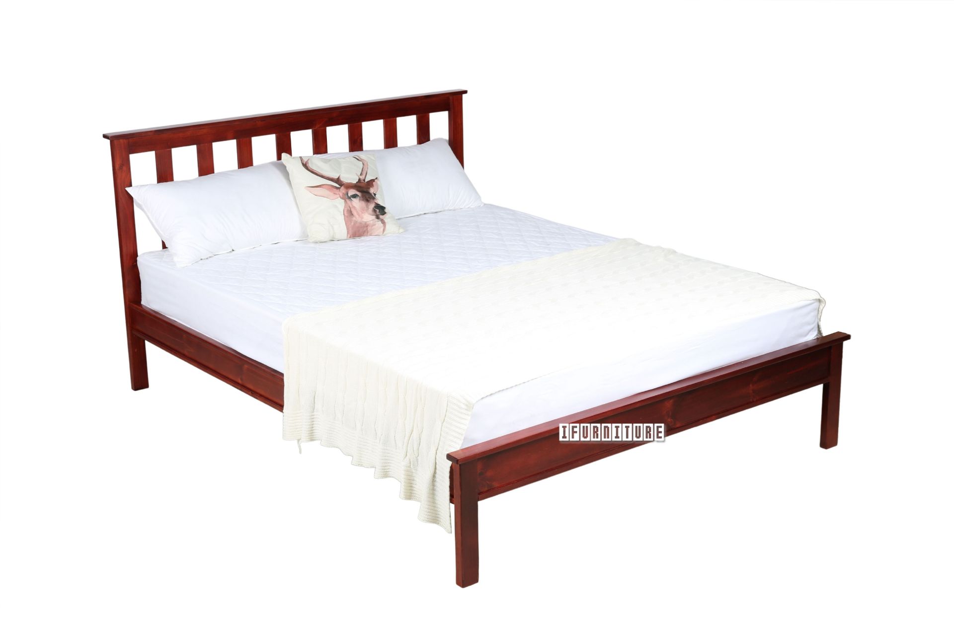 CANNINGTON Solid NZ Pine Bed Frame in Queen Size (Wine Red)