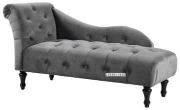 Picture of ZOE Velvet Flared Arm Chaise Lounge (Grey) - Header Facing Left