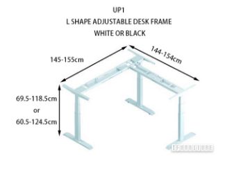 Picture of UP1 L-SHAPE Adjustable Height Desk Frame (White/Black) - 695-1185mm (White)