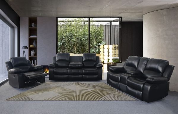 Picture of ROCKLAND Reclining Sofa Range in Air Leather (Black)