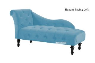 Picture of ZOE Velvet Flared Arm Chaise Lounge (Blue) - Header Facing Left