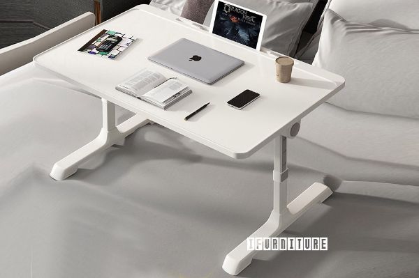 Picture of VISBY Aluminum Frame Folding Laptop Table with Trays, Drawer & Reading Rack (White)