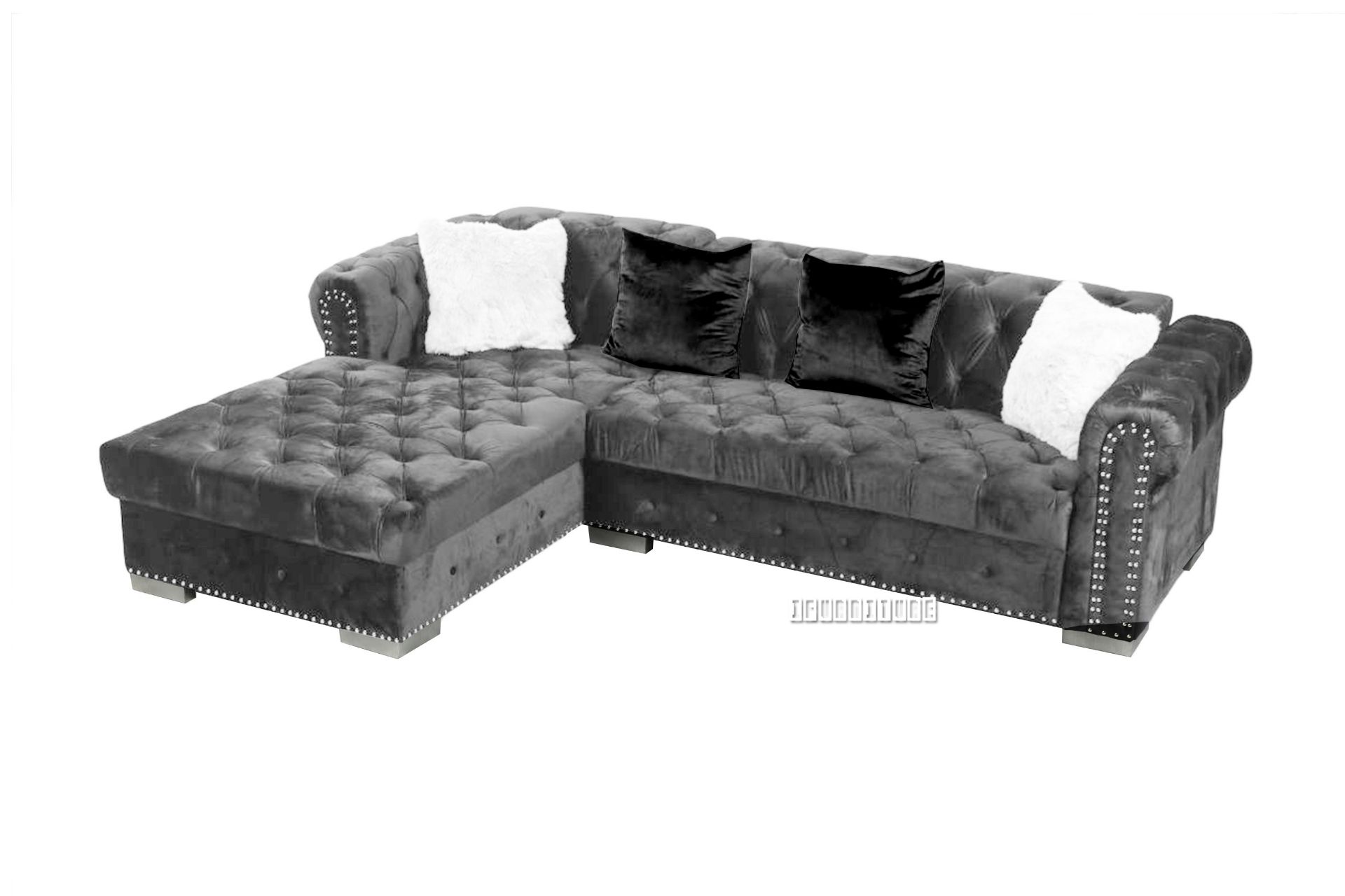 BILLY GOODWILL Sectional Chesterfield Tufted Velvet Sofa (Sandstone)
