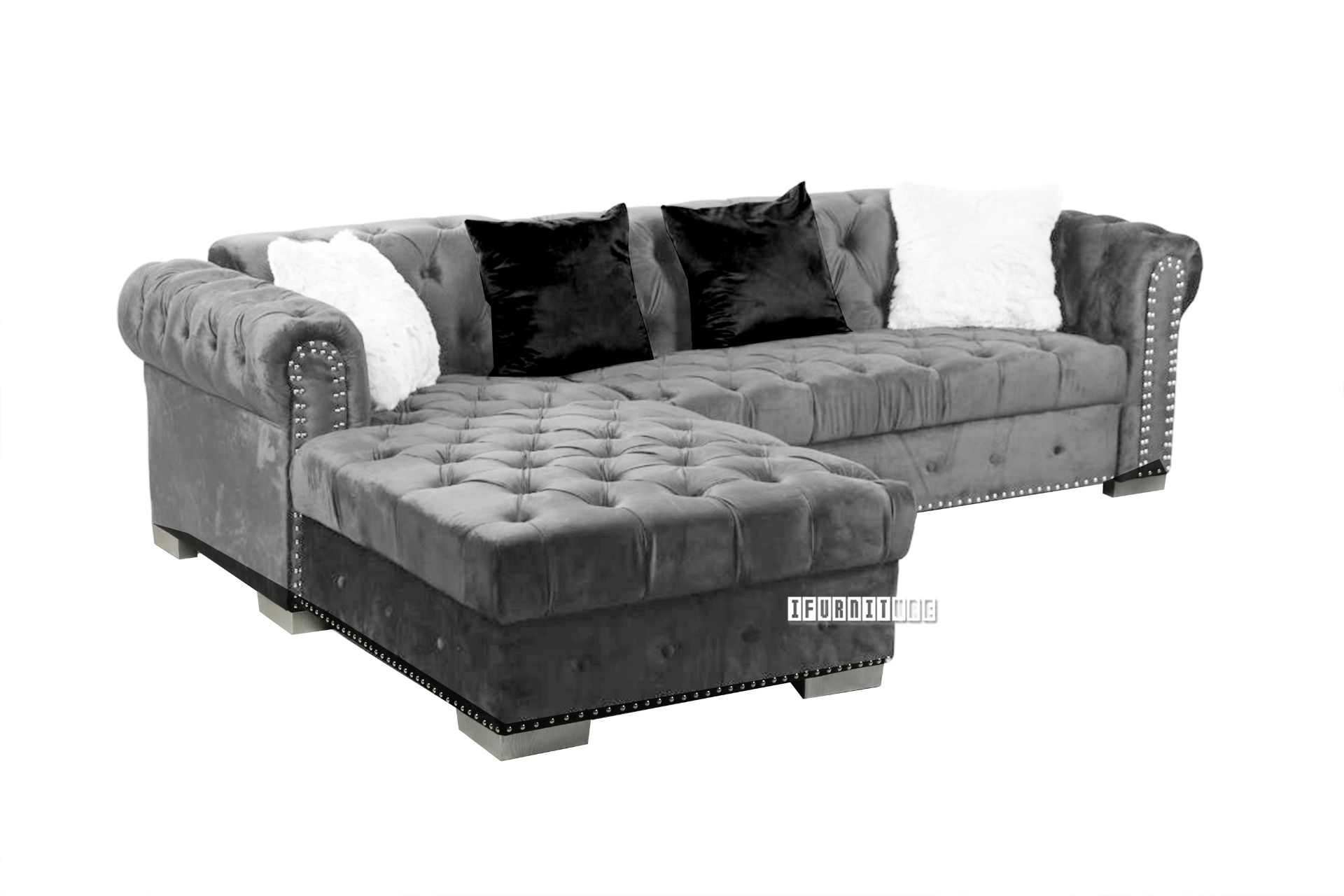 BILLY GOODWILL Sectional Chesterfield Tufted Velvet Sofa (Sandstone)