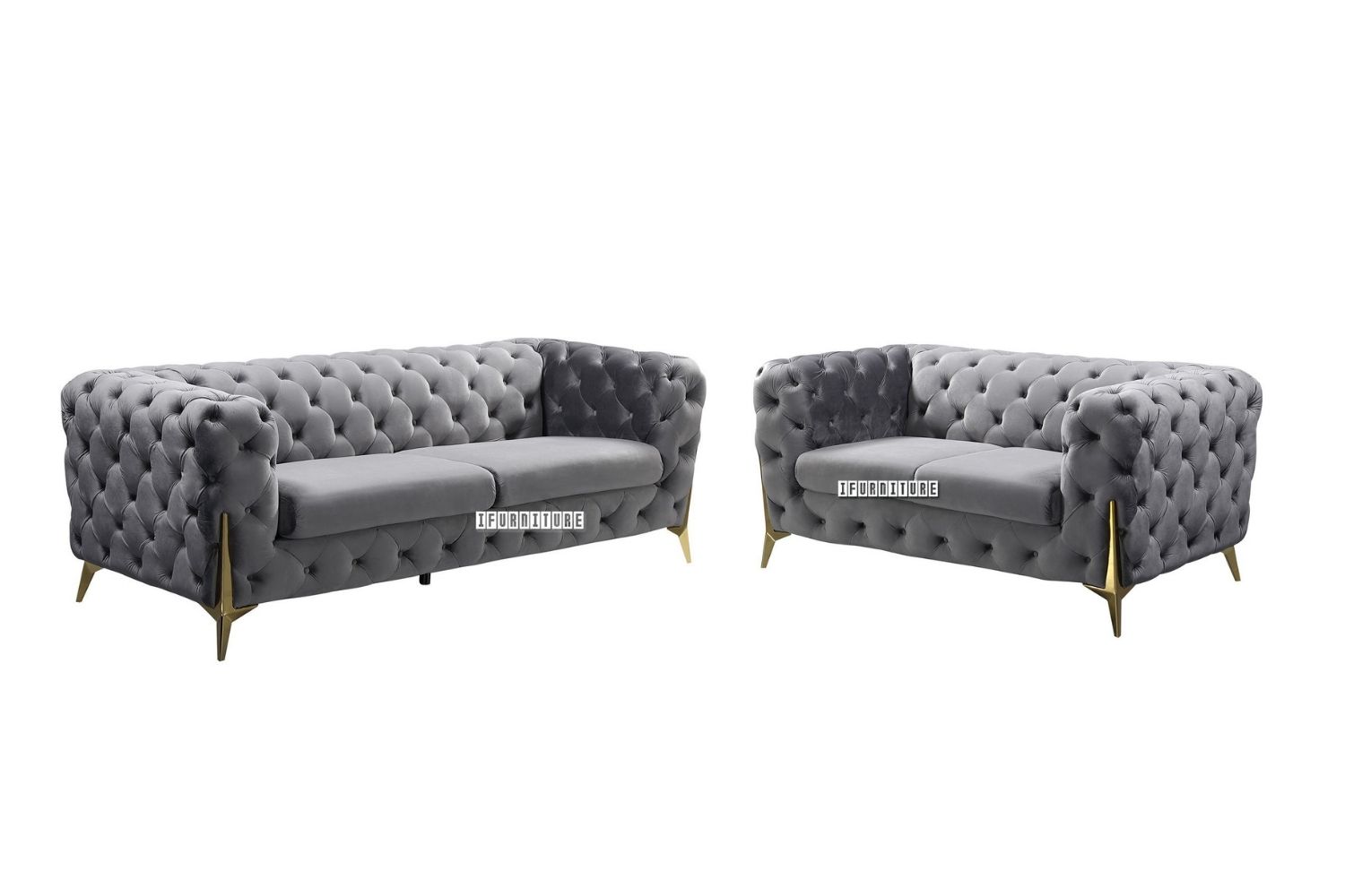 VIGO 3/2/1 Seater Chesterfield Tufted Velvet Fabric Sofa Range (Grey)