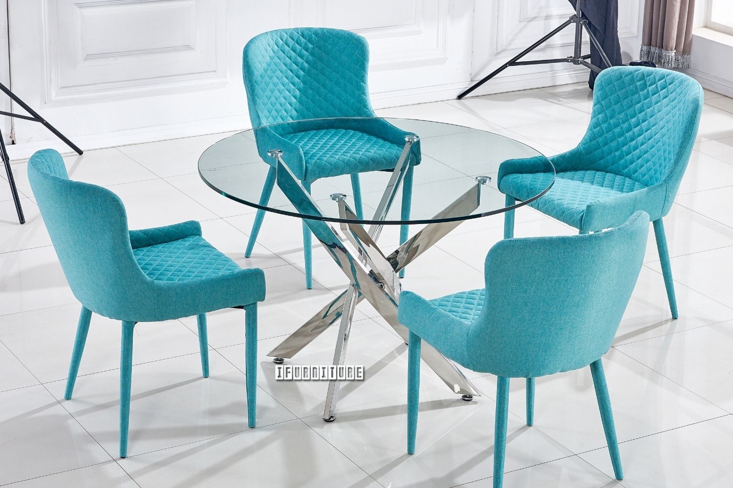 DALLAS 100 Round Glass Top Stainless Steel Dining Table (Silver)