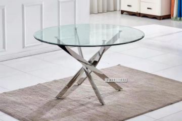 Picture of DALLAS 100 Round Glass Top Stainless Steel Dining Table *Silver