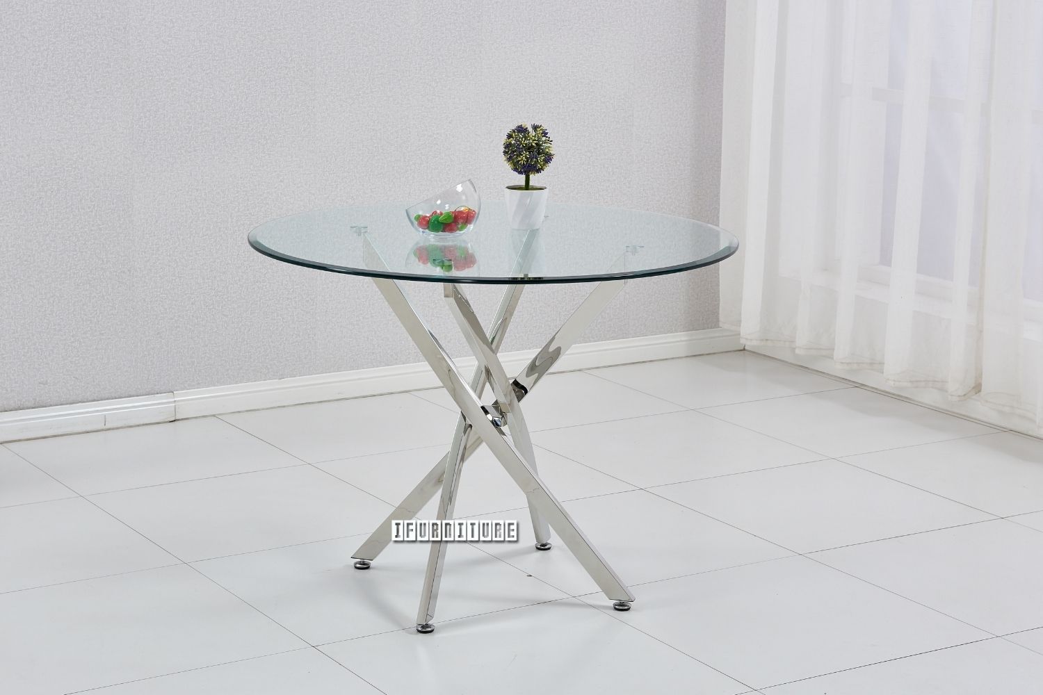 DALLAS 100 Round Glass Top Stainless Steel Dining Table (Silver)