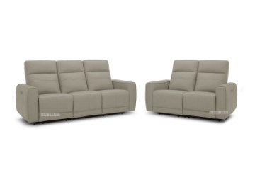 Picture of STORMWIND 100% Genuine Leather 3 Seater Power Recliner Sofa (Beige)