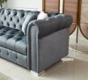 Picture of EDITH GOODWILL Sectional Chesterfield Tufted Velvet Sofa (Grey)