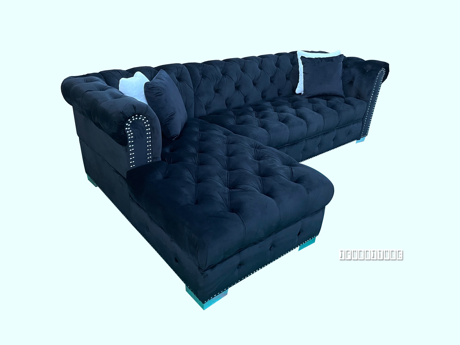 EDITH GOODWILL Sectional Chesterfield Tufted Velvet Sofa (Black)