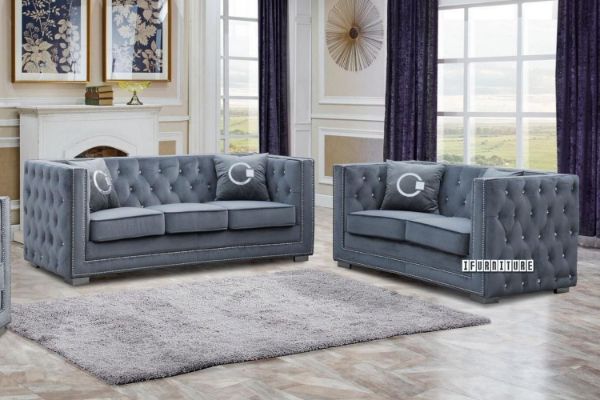 Picture of ZION 3+2 Crystal Button Tufted Sofa Range (Grey)