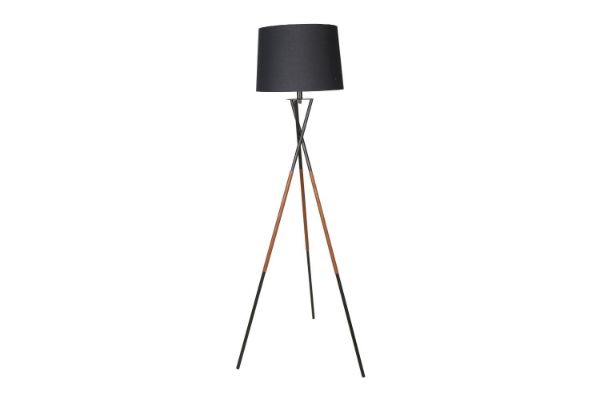 Picture of FLOOR LAMP 226 with Black Metal Tripod Legs and Leather Wrap