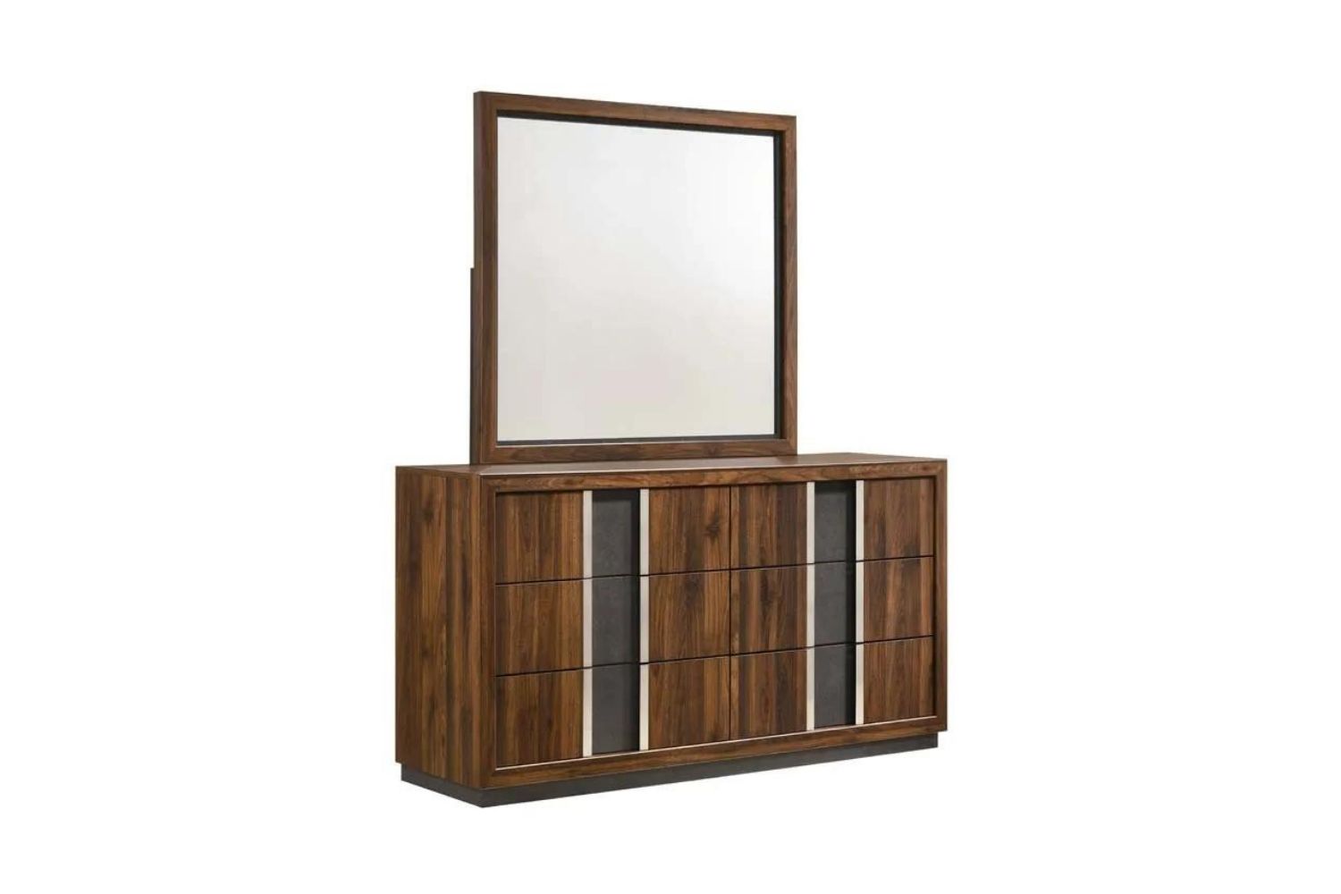 SANDRA 6 Drawer Dresser with Mirror (Walnut Colour)
