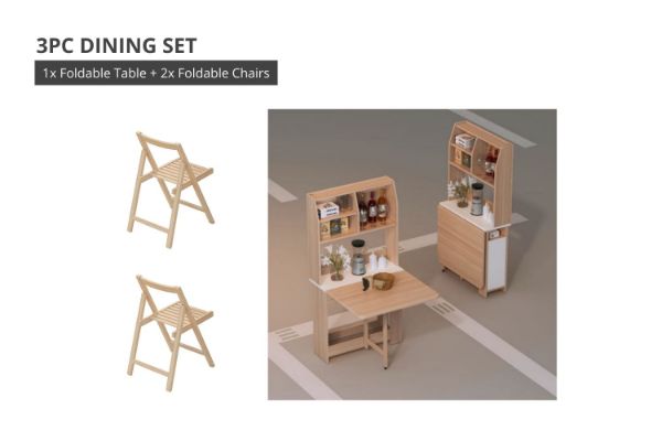 Picture of HANSON 3PC Foldable Dining Set with Cabinet Shelf