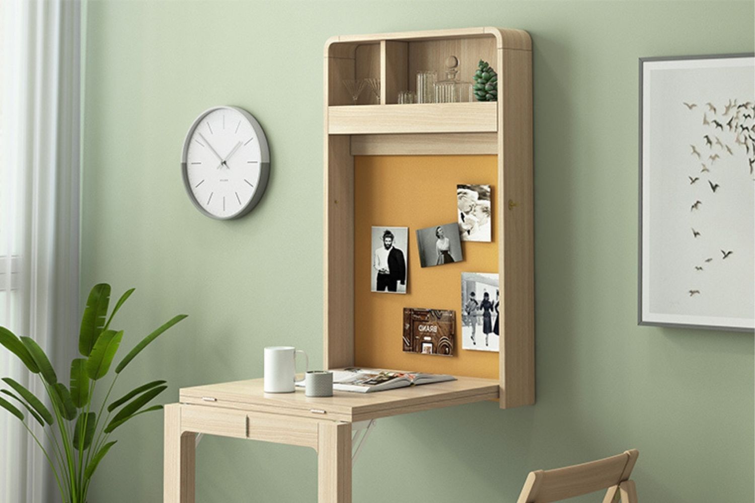 RYLER Wall Mounted Drop Down/Foldable Dining Table with Pushpin Board