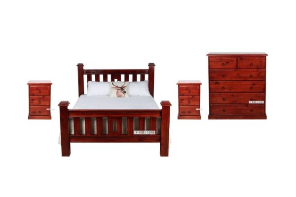 Picture of COTTAGE HILL 3PC/4PC/ Bedroom Combo in Queen Size Solid Pine (Wine Red Colour)