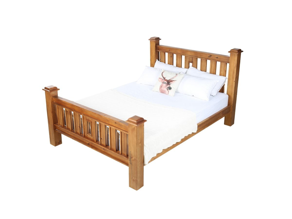 COTTAGE HILL Solid Pine Bed Frame in Queen Size (Antique Oak Colour)