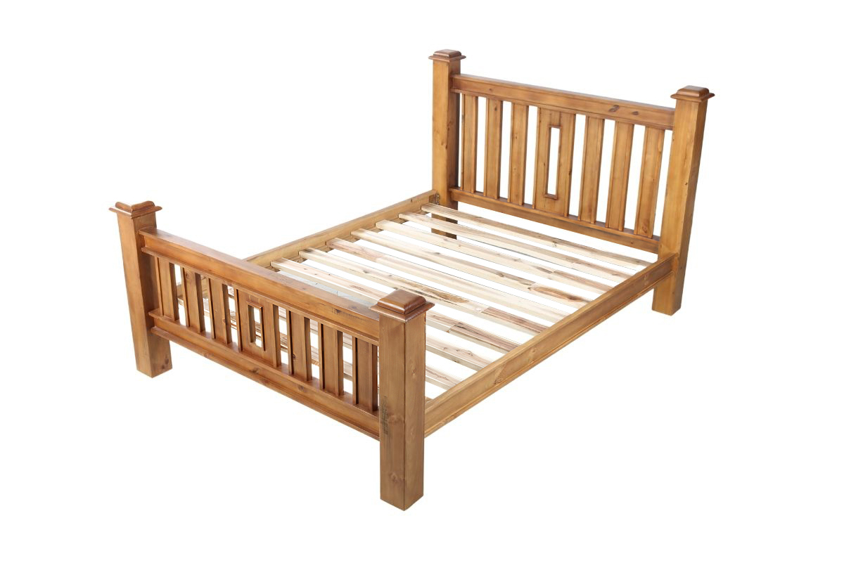 COTTAGE HILL Solid Pine Bed Frame in Queen Size (Antique Oak Colour)