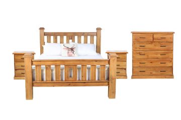 Picture of COTTAGE HILL Solid Pine 3PC/4PC Bedroom Combo in Queen Size (Antique Oak Colour)