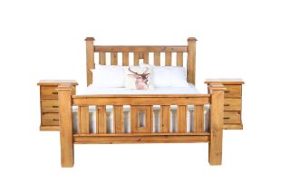 Picture of COTTAGE HILL Solid Pine Bedroom Combo in Queen Size (Antique Oak Colour) - 3PC Set