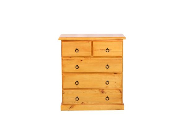 Picture of CANNINGTON Solid NZ Pine 5-Drawer Tallboy (Maple Colour)