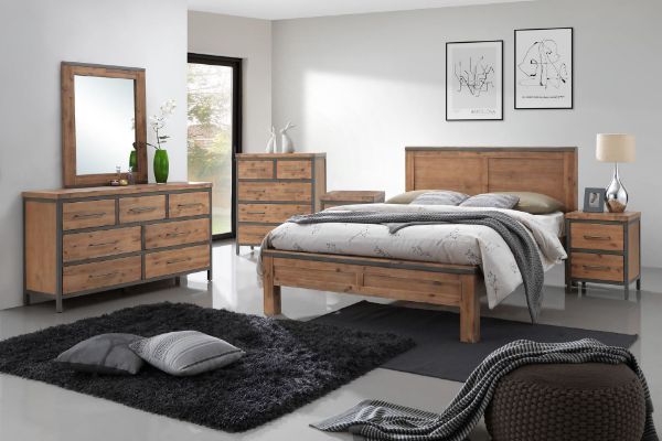 Picture of KANSAS Bedroom Combo in Queen Size (Acacia Wood) - 6PC Combo