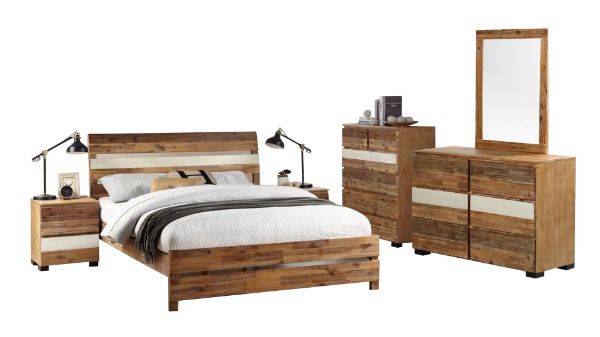 Picture of LEAMAN Bedroom Combo in Queen Size (Acacia Wood) - 6PC