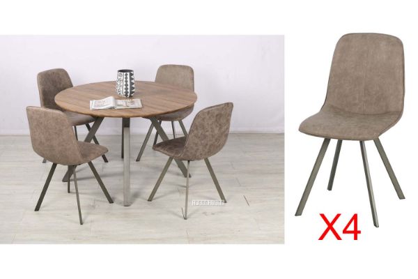 Picture of PLAZA 120 Round Dining Set (Brown) - 1 Dining Table + 4 Vertical Dining Chairs