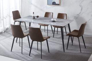 Picture of HOLMES 7PC Sintered Stone Dining Set - 1.5M Dining Set (Brown Chairs)