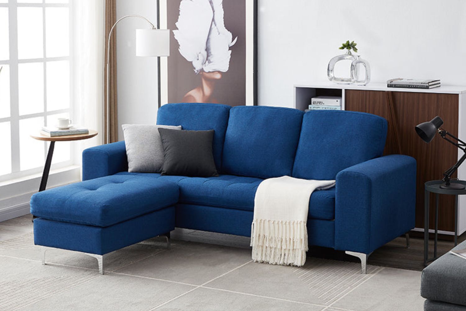 NIXON 3+2 Seater with Ottoman Fabric Sofa (Blue)
