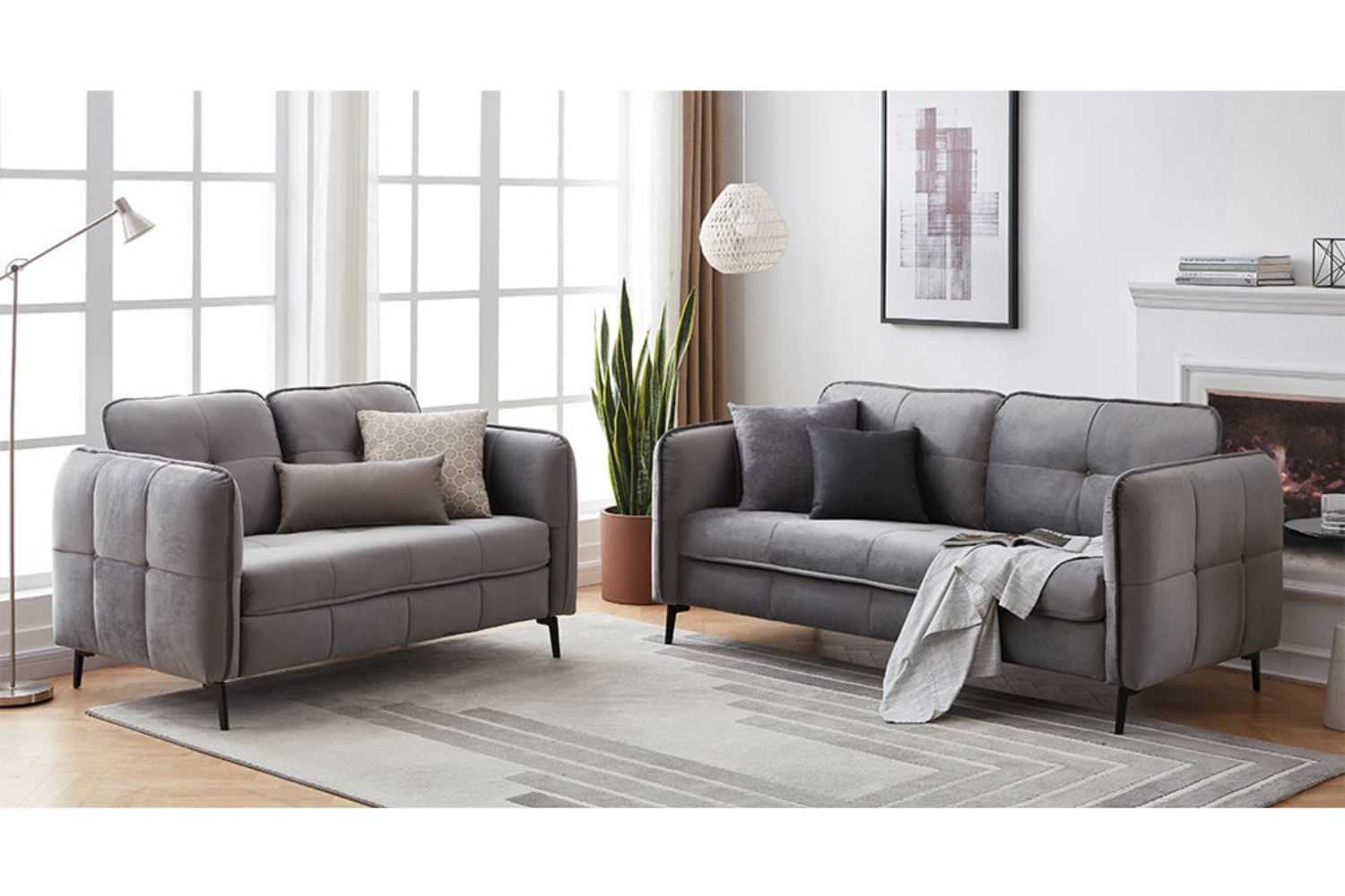 AMBERLEY 3+2 Seater Velvet Sofa (Grey)
