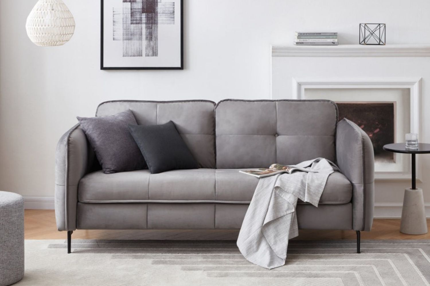 AMBERLEY 3+2 Seater Velvet Sofa (Grey)