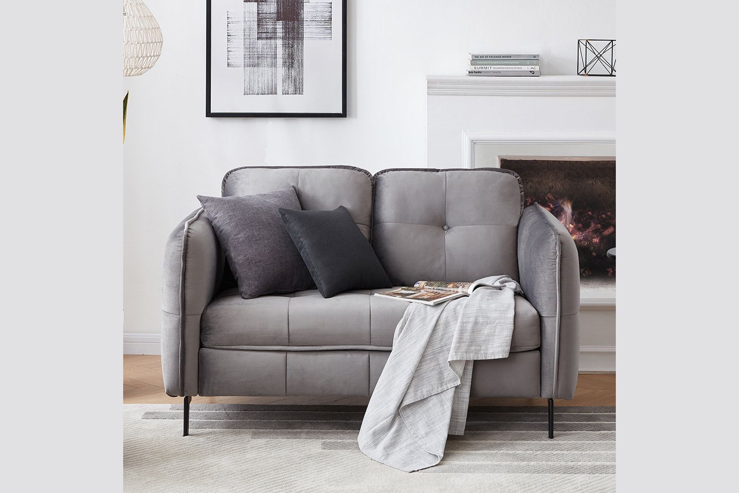 AMBERLEY 3+2 Seater Velvet Sofa (Grey)
