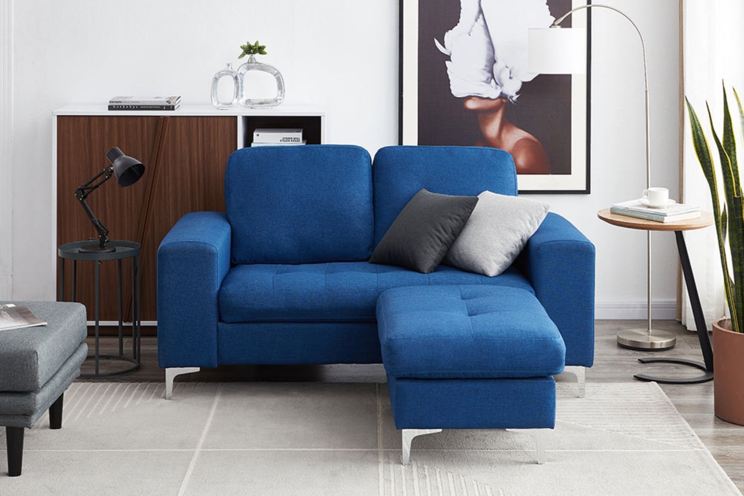 NIXON 3+2 Seater with Ottoman Fabric Sofa (Blue)