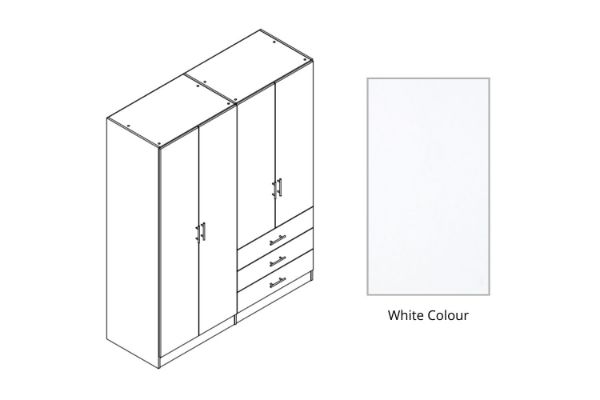 Picture of BESTA 4 DOOR 3 DRAWER Wall Solution Modular Wardrobe (BFGHK) - White Colour