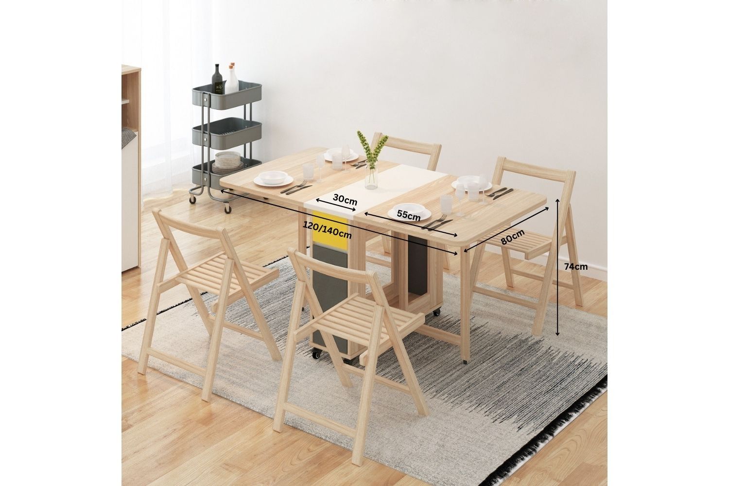HANSON 120/140 Butterfly/Foldable Dining Table (Light Oak Colour)
