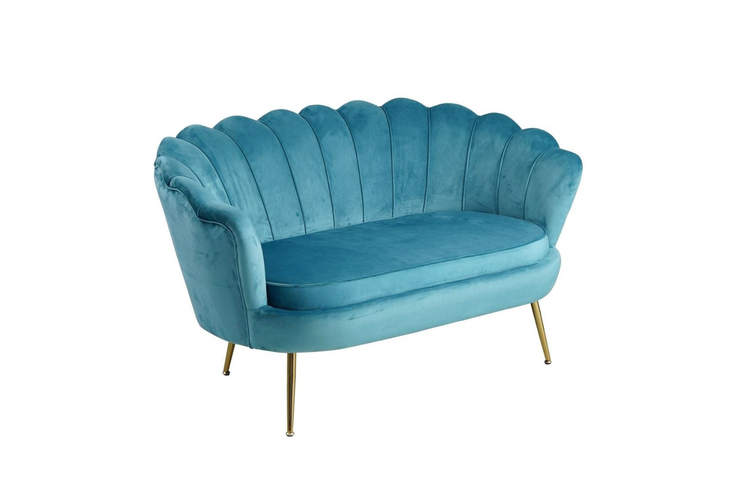 EVELYN Curved Flared Velvet Love Seat (Blue)