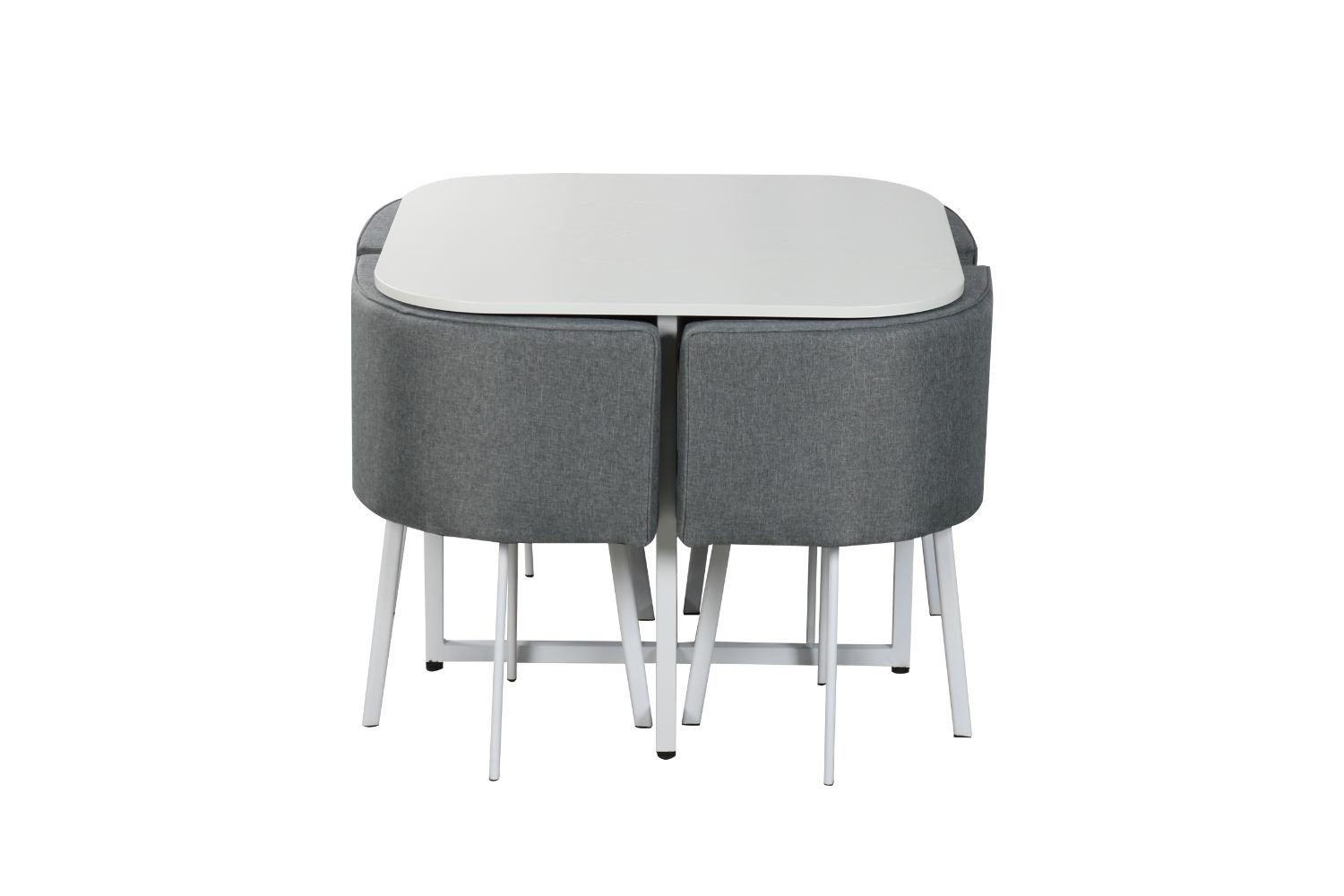 FREEMAN Space Saver 5PC Dining Set (White Table + Grey Chairs)