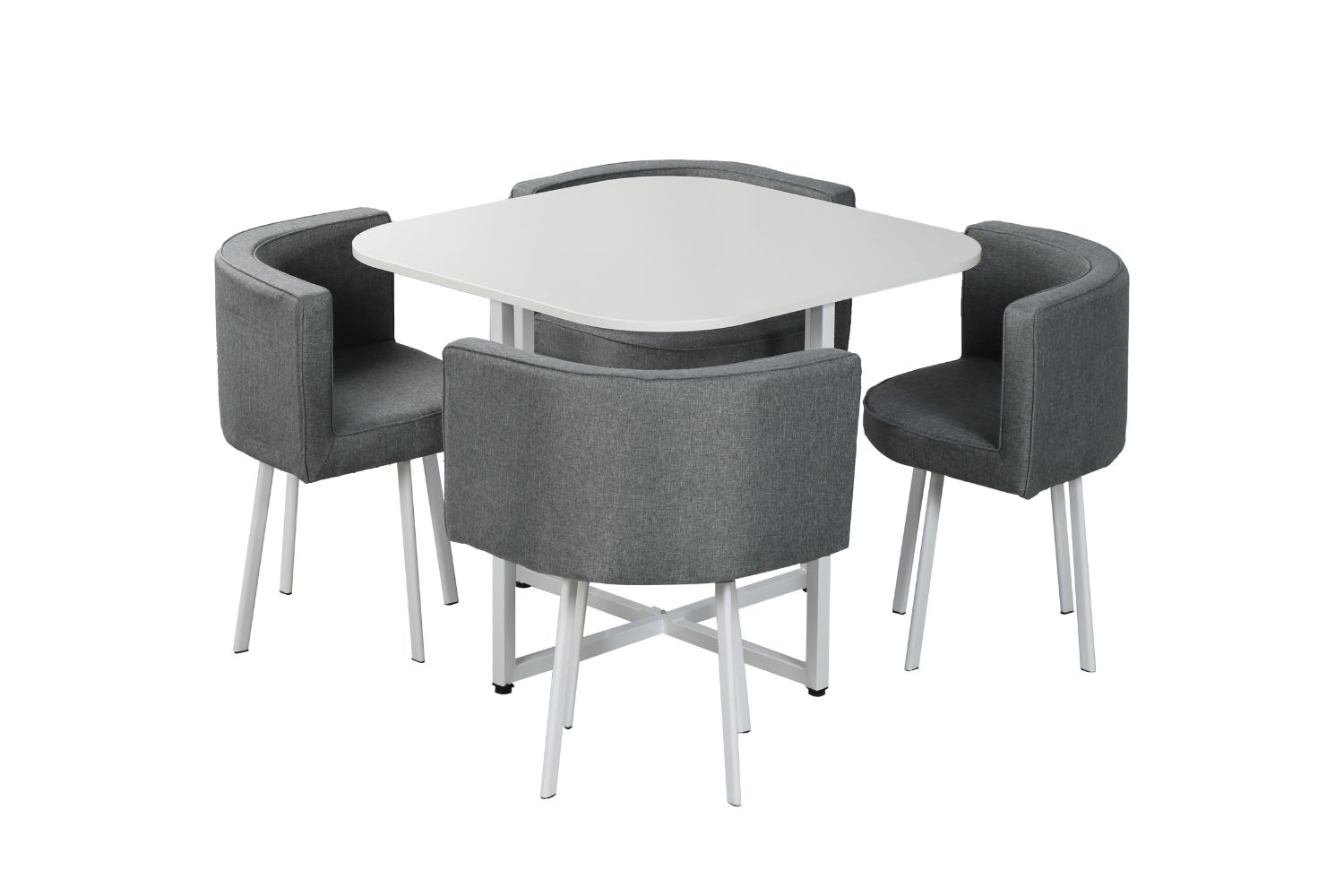 FREEMAN Space Saver 5PC Dining Set (White Table + Grey Chairs)