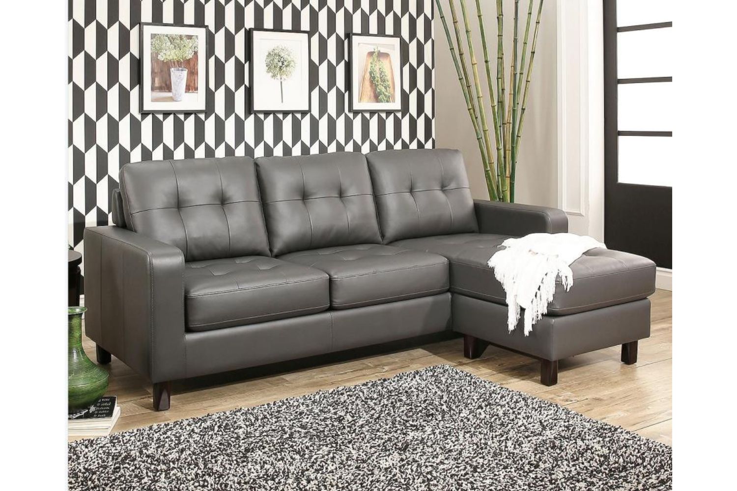 COLTON Reversible Sectional Sofa/Sofa Bed (Grey)