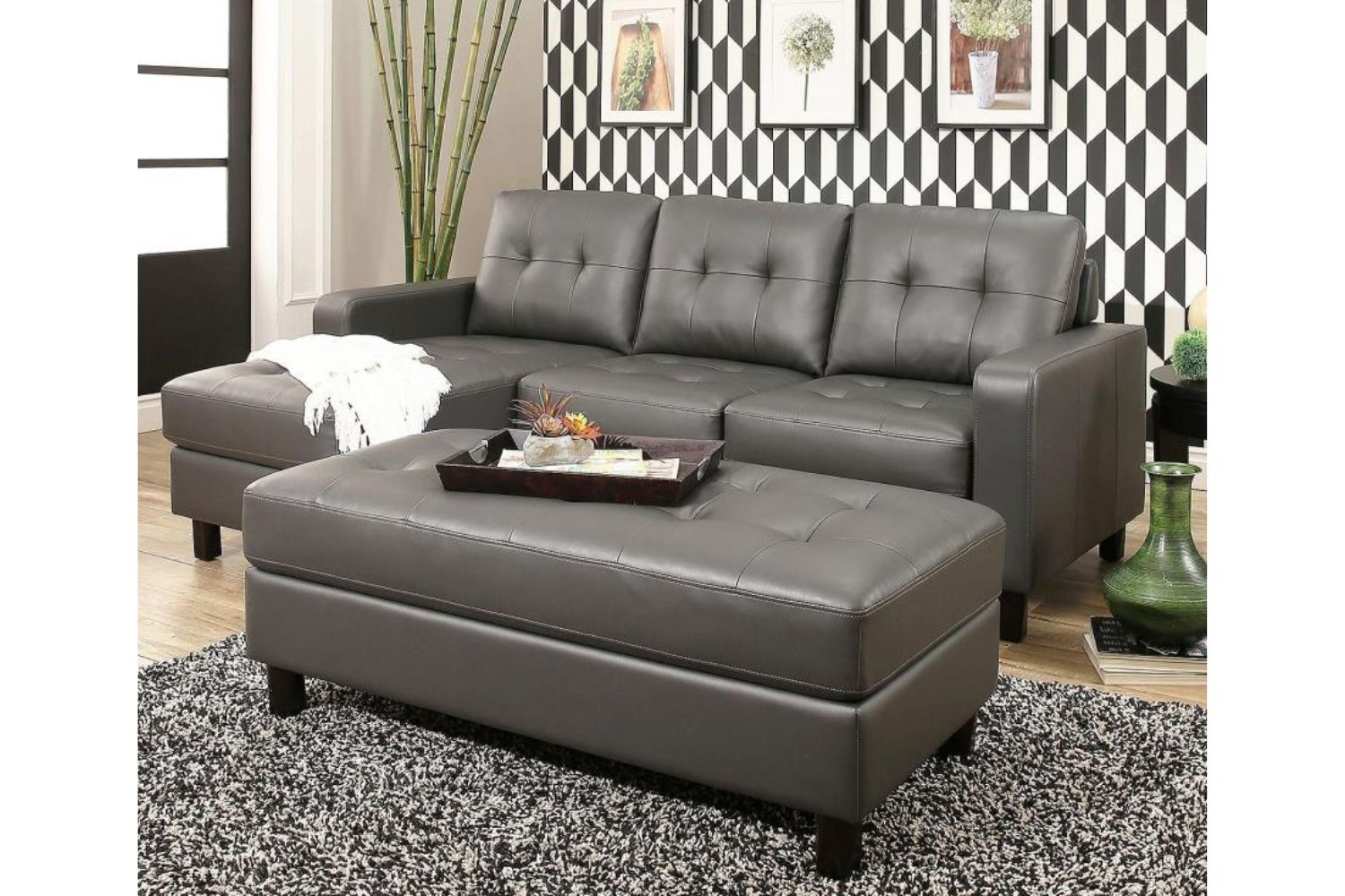 COLTON Reversible Sectional Sofa/Sofa Bed (Grey)